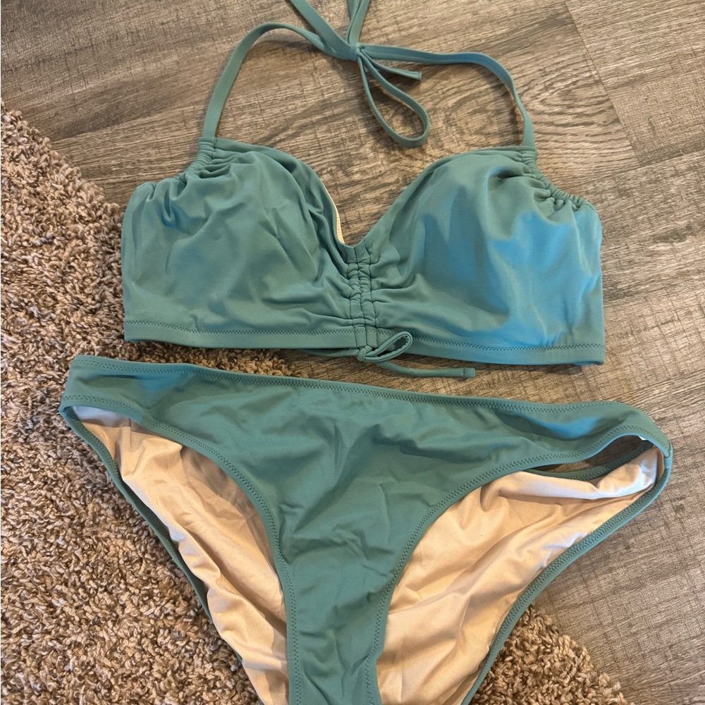Shade & Shore Green Bikini Set Halter Style